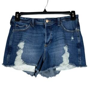 Hollister JRS SZ 9 High-Rise Boyfriend Jean Shorts Button-Fly Distressed Frayed